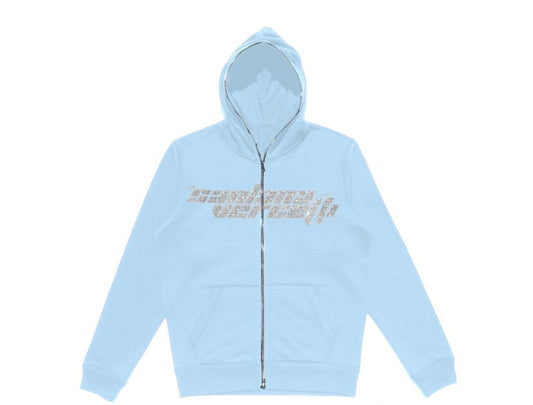 RHINESTONE FULL ZIP UP JACKET - BABY BLUE